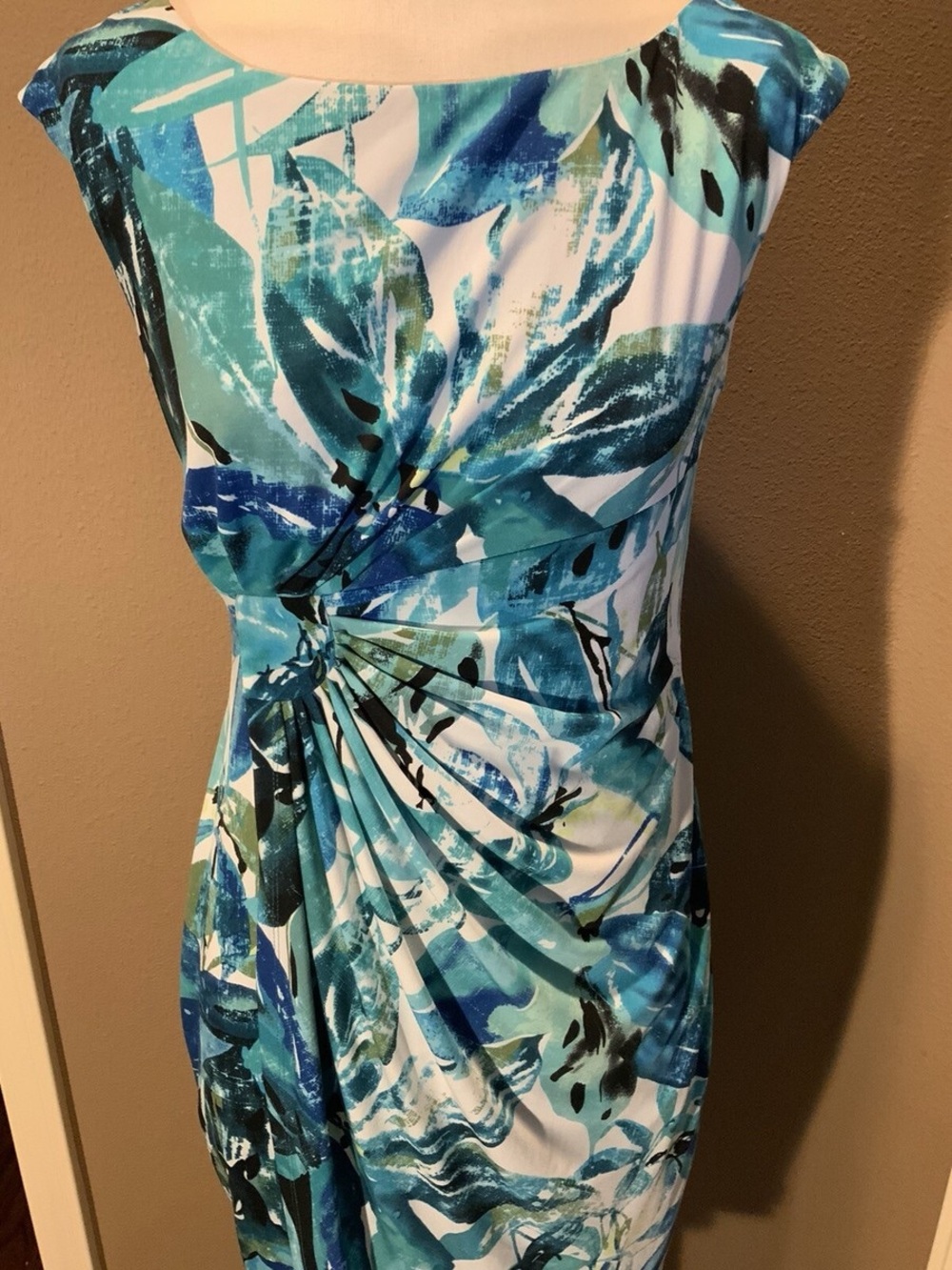 connected apparel Blue & Aqua Floral Twist-Front Midi Dress